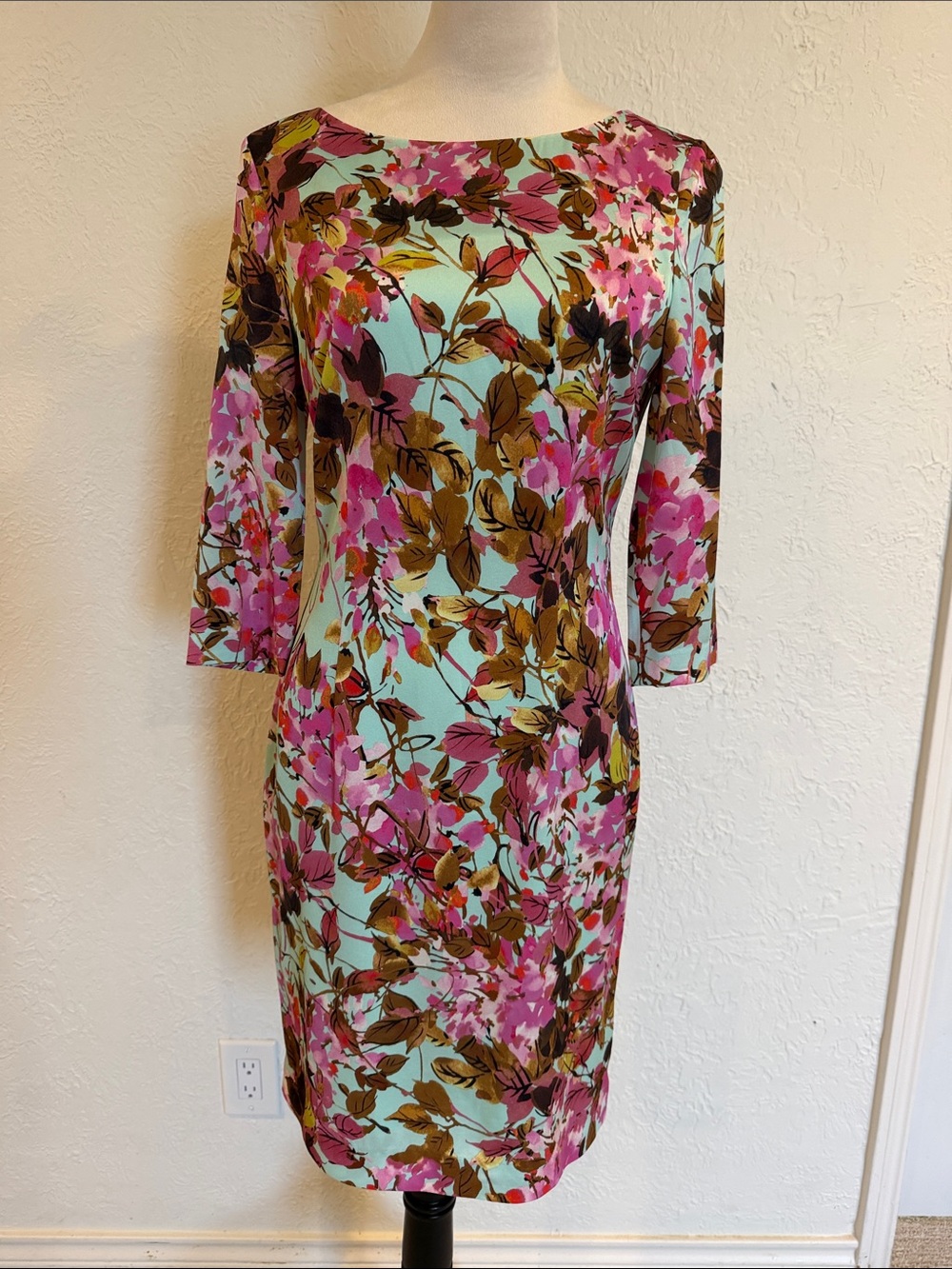 St. John Silk Floral Sheath Dress in Pink and Mint size 2